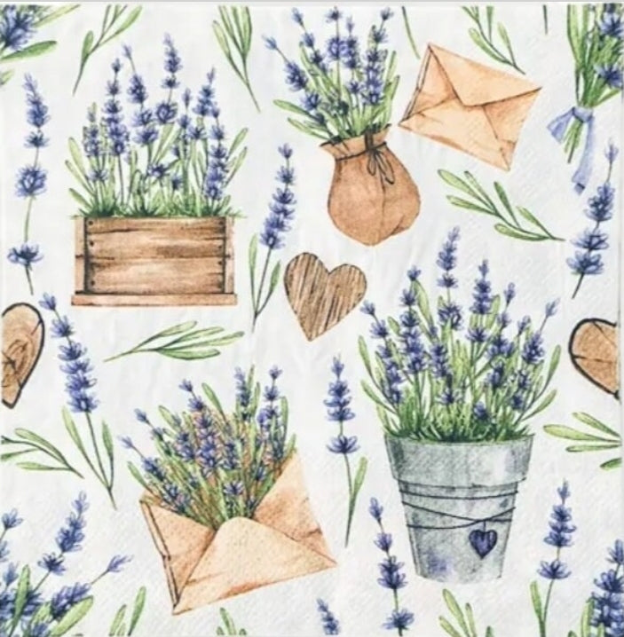 Lavender Pots & Letter Luncheon Size Napkins