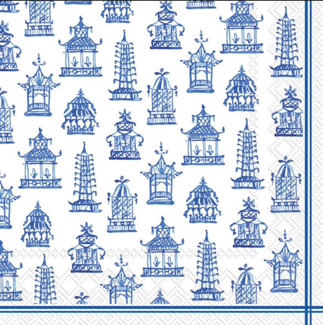 Blue & White Pagoda Cocktail Size Napkins
