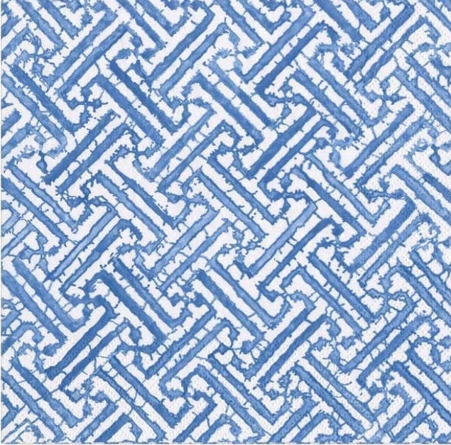 Blue & White Geometric Cocktail Size Napkins