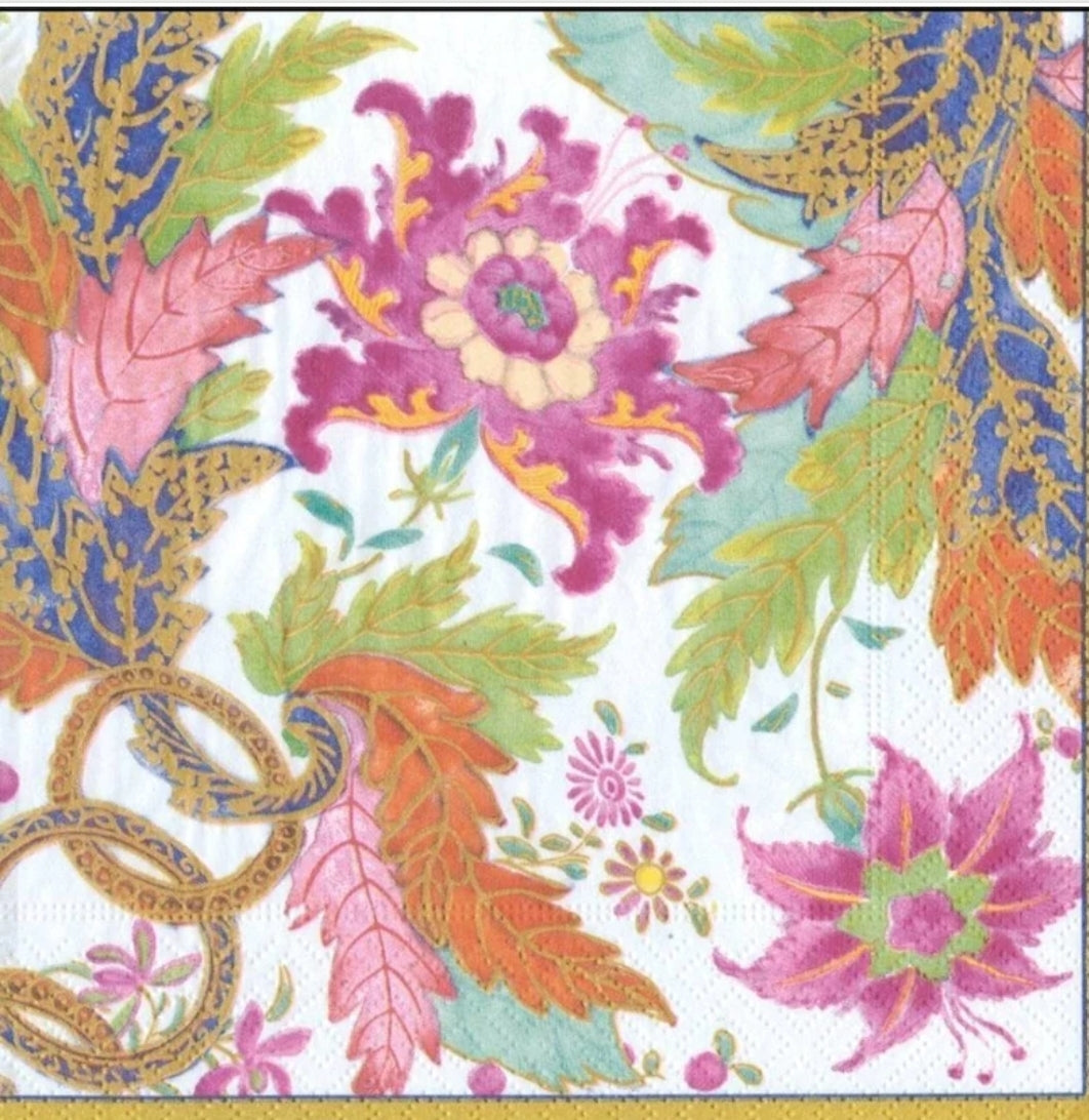 Pink Jacobean Flowers & Tassle Luncheon Size Napkins