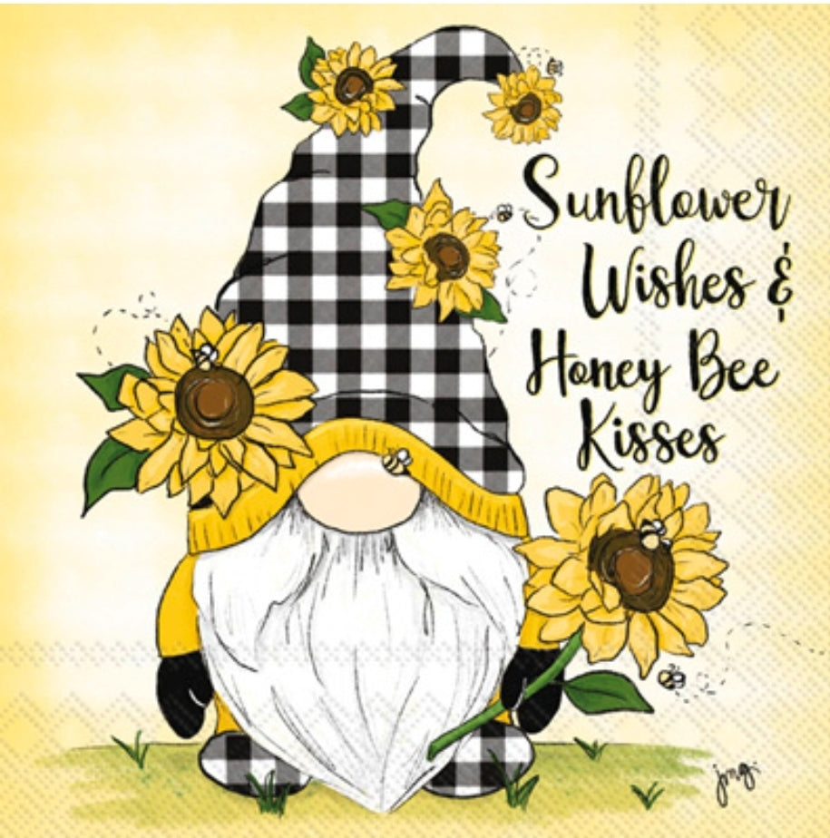 Sunflower Gnome Luncheon Size Napkins