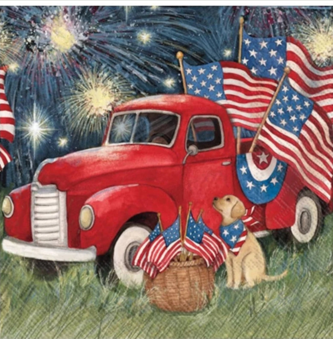 Fourth of July Truck & Dog Cocktail Size Napkins