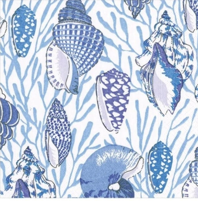 Blue & White SeaShells Cocktail Size Napkins