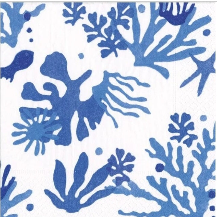 Blue & White Coral Cocktail Size Napkins