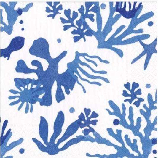 Blue & White Coral Cocktail Size Napkins