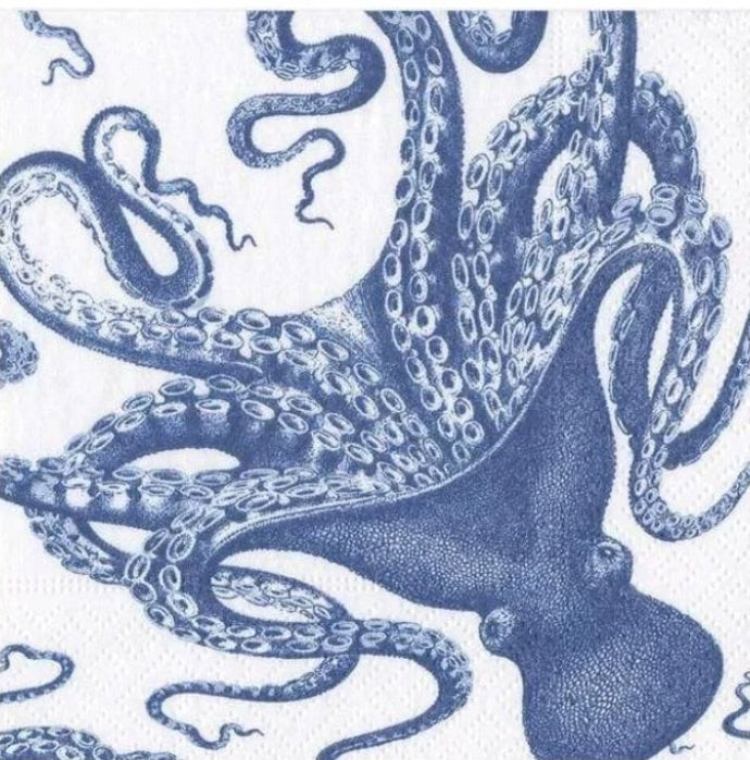 Blue & White Octopus Cocktail Size Napkins