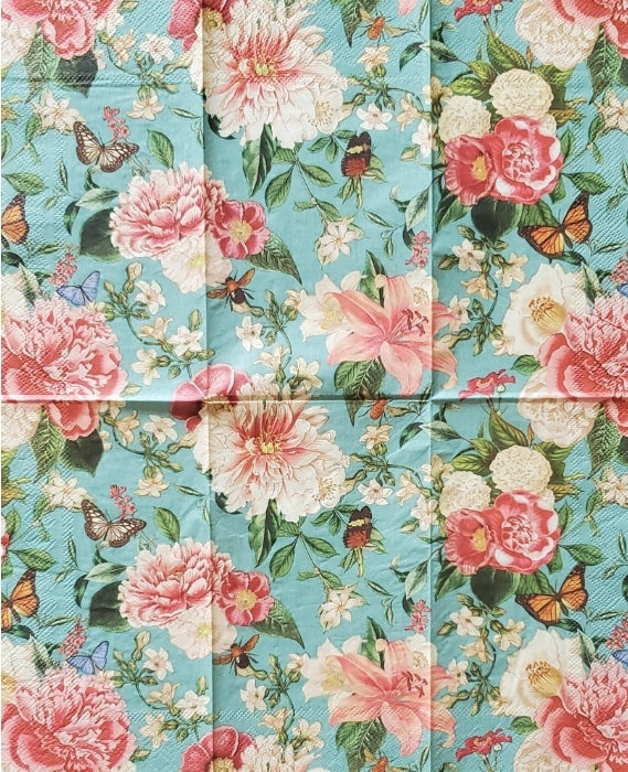 Roses on Teal Guest Size Napkins