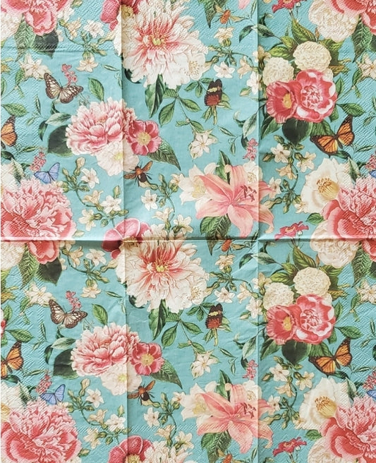 Roses on Teal Guest Size Napkins