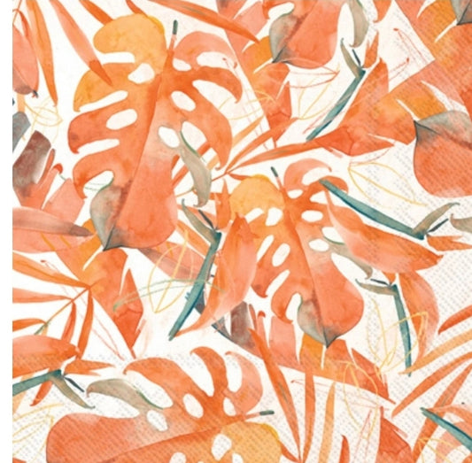 Orange Palm Fronds Cocktail Size Napkins