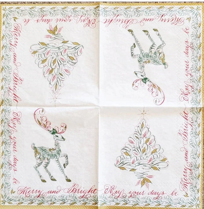 Reindeer & Christmas Tree Cocktail Size Napkins