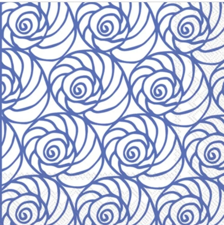 Blue & White Nautilus Shell Cocktail Size Napkins