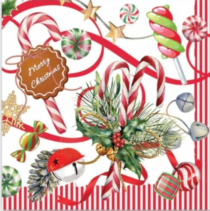 Christmas Candy Cane & Peppermint Cocktail Size Napkins