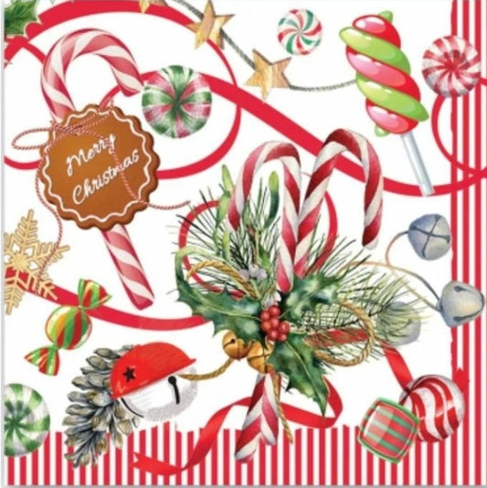 Christmas Candy Cane & Peppermint Cocktail Size Napkins