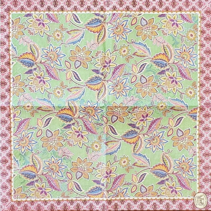 Paisley Green & Pink Cocktail Size Napkins