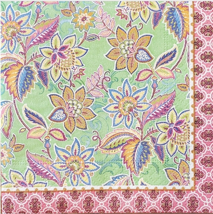 Paisley Green & Pink Cocktail Size Napkins