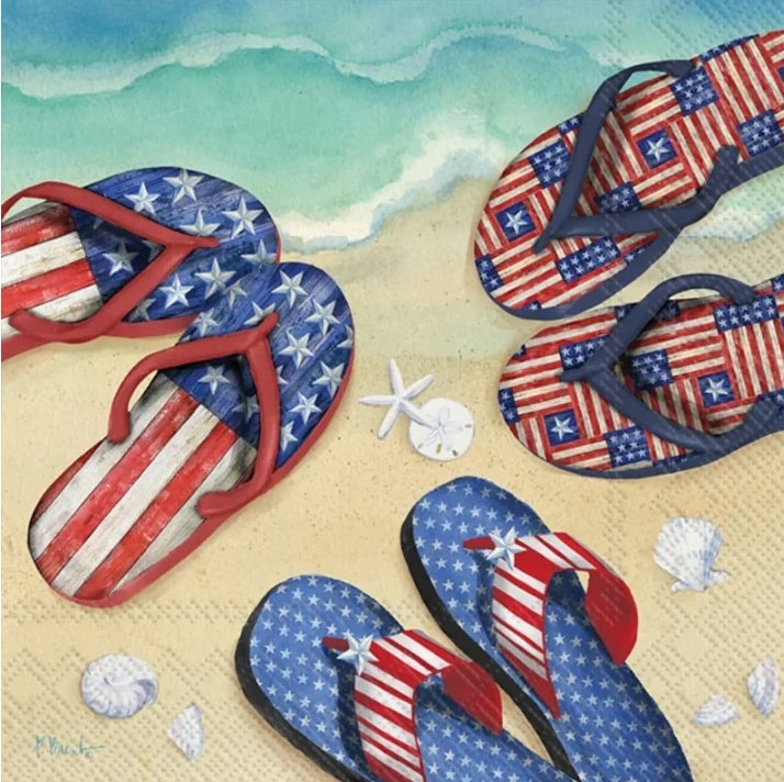 4th of July Beach Flip Flops Cocktail Size Napkins