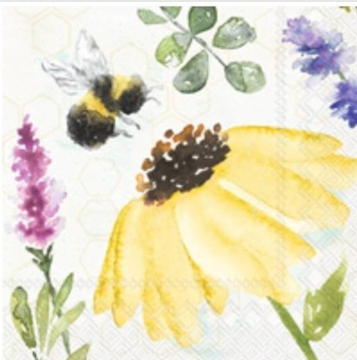 Fuzzy Bee & Flower Cocktail Size Napkins