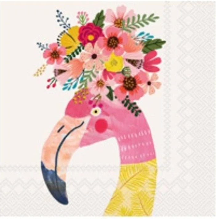 Flamingo Floral Crown Cocktail Size Napkins