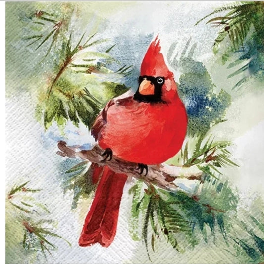 Cardinal in Pine Luncheon Size Napkins