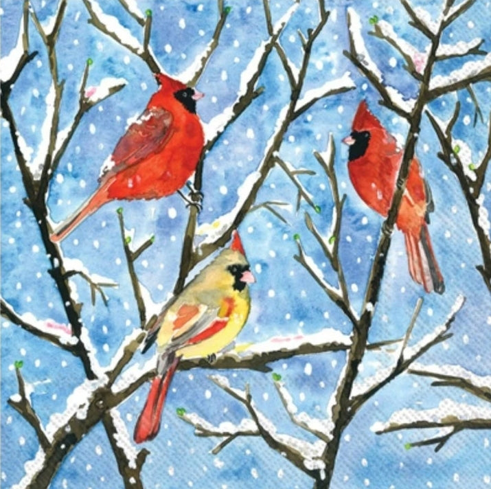 Cardinal Birds in Snow Cocktail Size Napkins