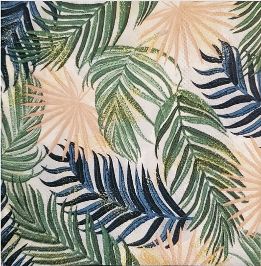 Palm Fronds Green & Pink Cocktail Size Napkins