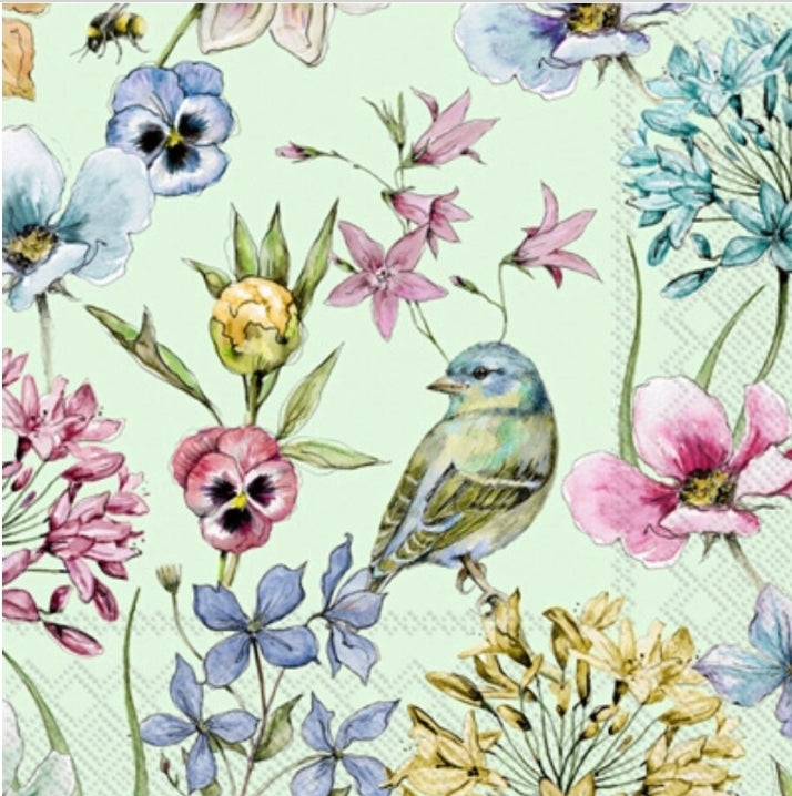 Bird & Pansy Cocktail Size Napkins