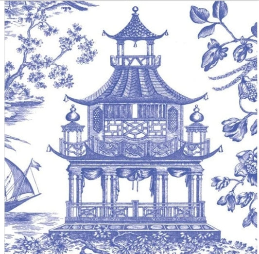 Blue & White Pagoda Cocktail Size Napkins