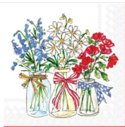 July Patriotic Flowers Cocktail Size Napkins