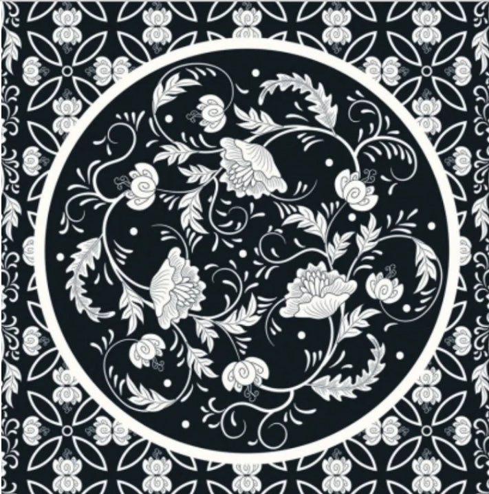 Black & White Flower Medallion Cocktail Size Napkins