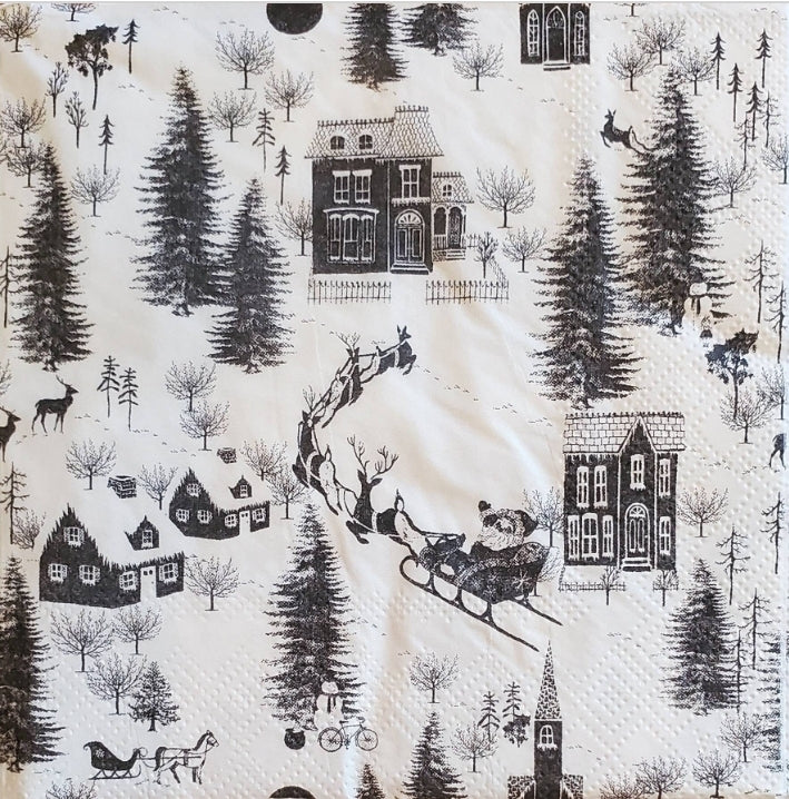 Christmas Santa Village Toile Cocktail Size Napkins