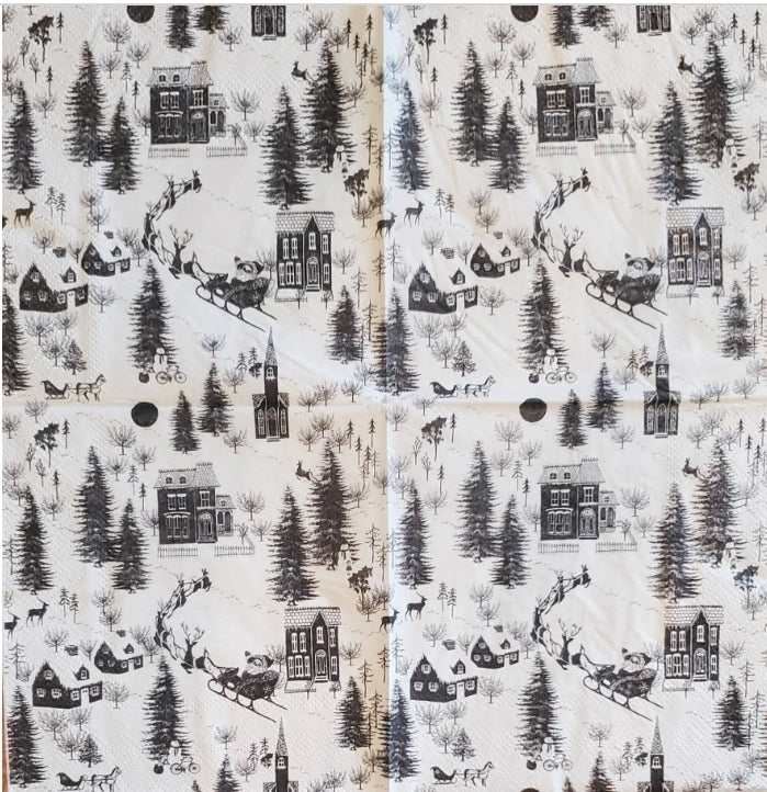 Christmas Santa Village Toile Cocktail Size Napkins