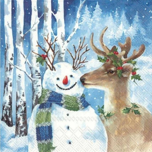 Snowman & Deer Kisses Luncheon Size Napkins