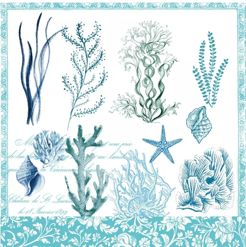 Blue & White Sea Study Luncheon Size Napkins