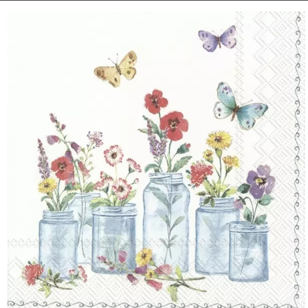 Flowers in Jars Luncheon Size Napkins