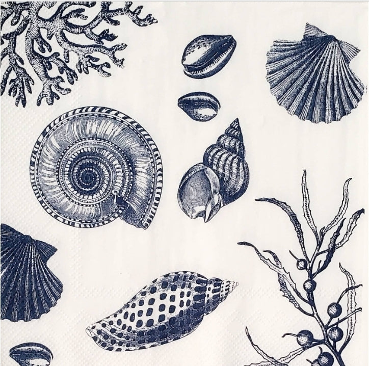 Blue & White Sea Shell Luncheon Size Napkins