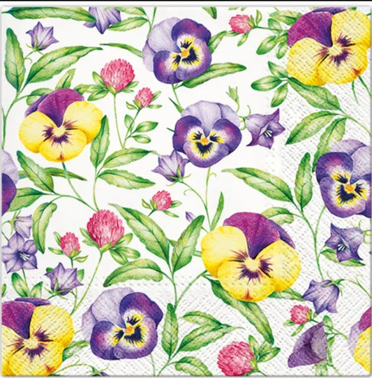 Violet Pansy Scatter Luncheon Size Napkins