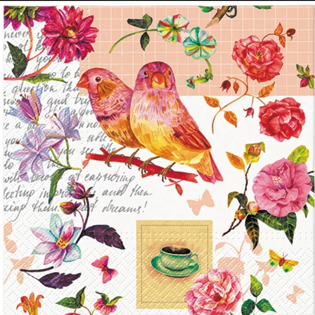 Birds & Tea Luncheon Size Napkins