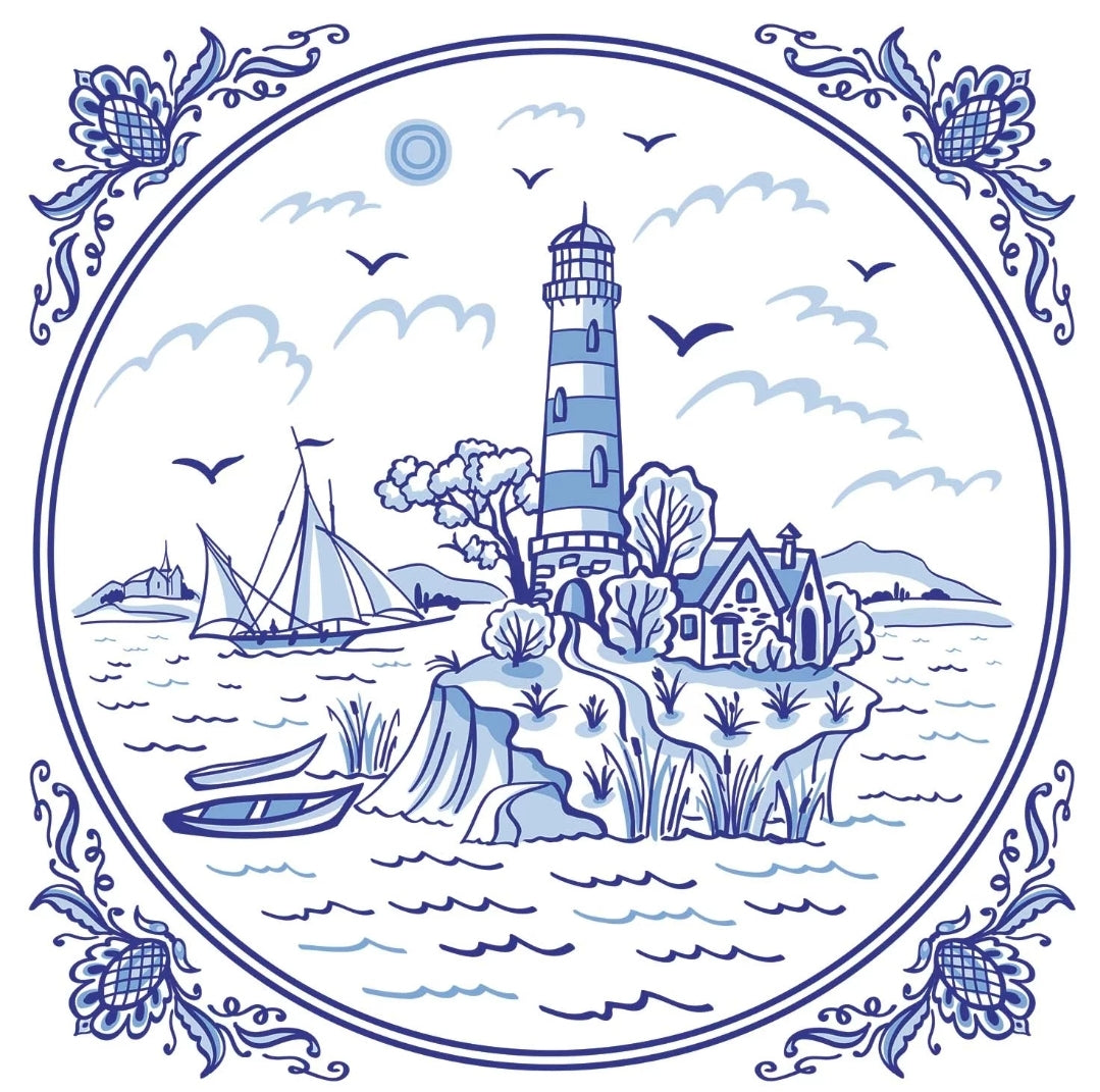 Blue & White Lighthouse Cocktail Size Napkins