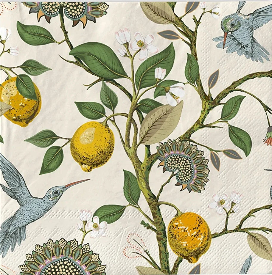 Lemons & Birds Luncheon Size Napkins