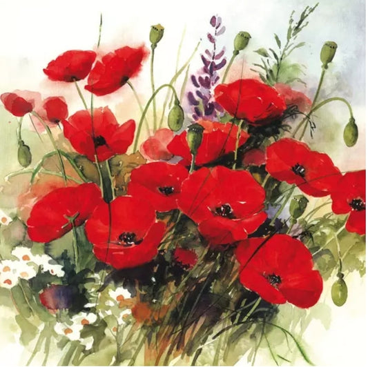 Poppy Flower Luncheon Size Napkins