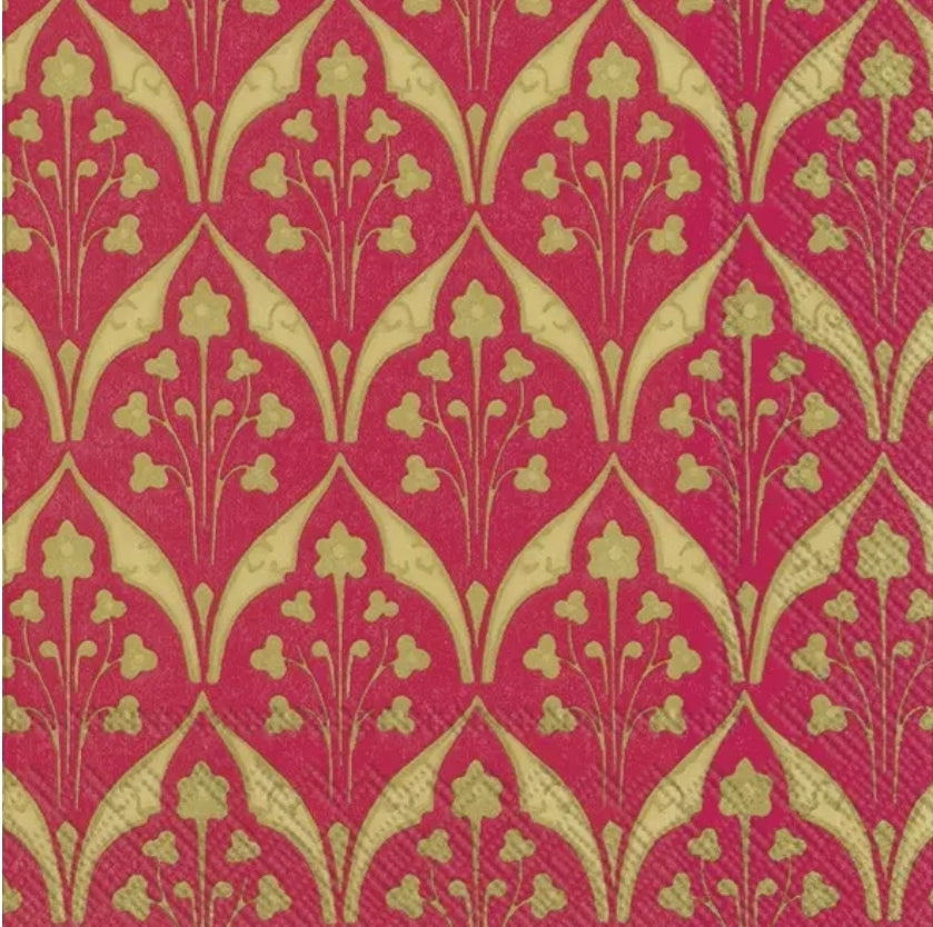 Art Deco Red & Gold Flower Luncheon Size Napkins