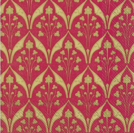 Art Deco Red & Gold Flower Luncheon Size Napkins