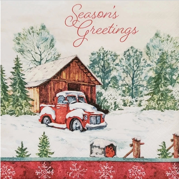 Red Truck & Barn Luncheon Size Napkins