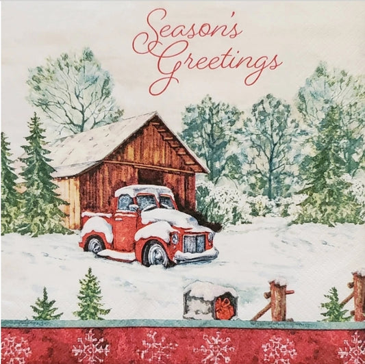 Red Truck & Barn Luncheon Size Napkins