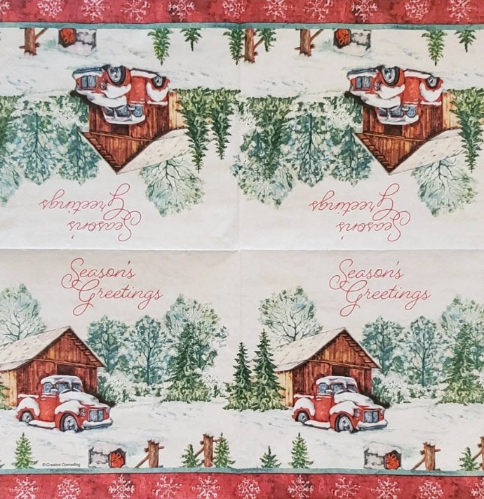 Red Truck & Barn Luncheon Size Napkins