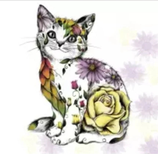 Cat in Flower Luncheon Size Napkins