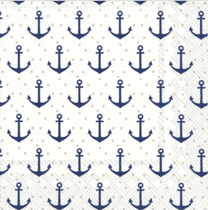 Blue & White Anchor Cocktail Size Napkins