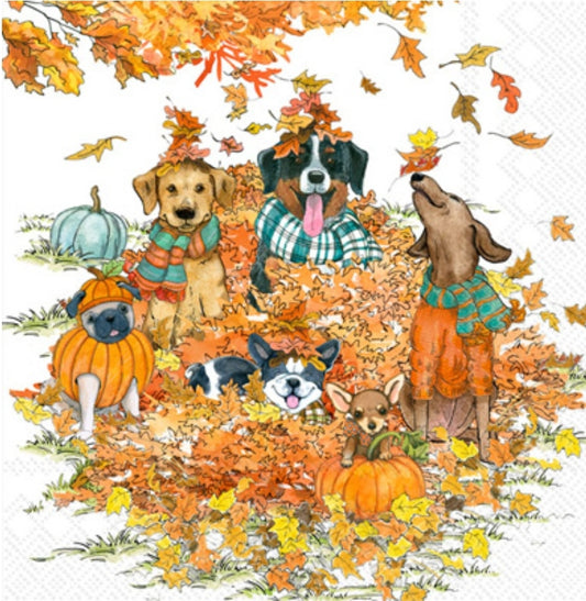 Dogs in the Fall Cocktail Size Napkins