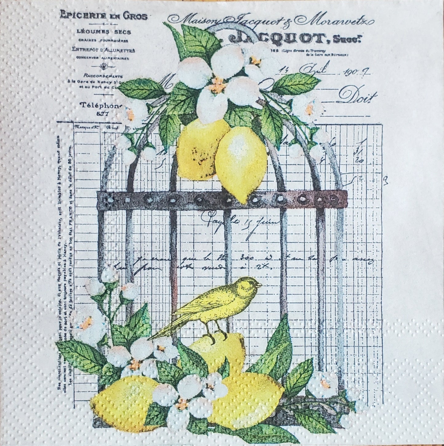 Lemons & Yellow Birds with Birdcage Cocktail Size Napkins