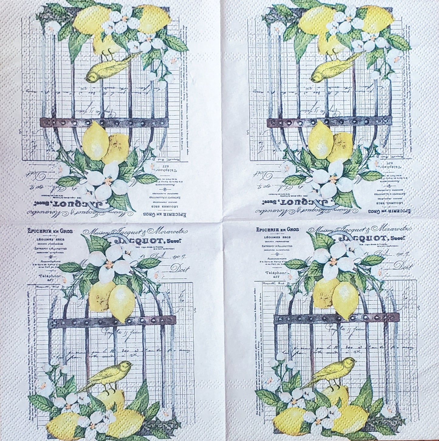 Lemons & Yellow Birds with Birdcage Cocktail Size Napkins